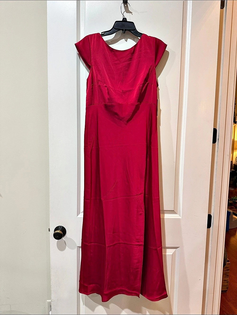 a new day Women's Satin Flutter Short Sleeve Maxi A-Line Dress Pink